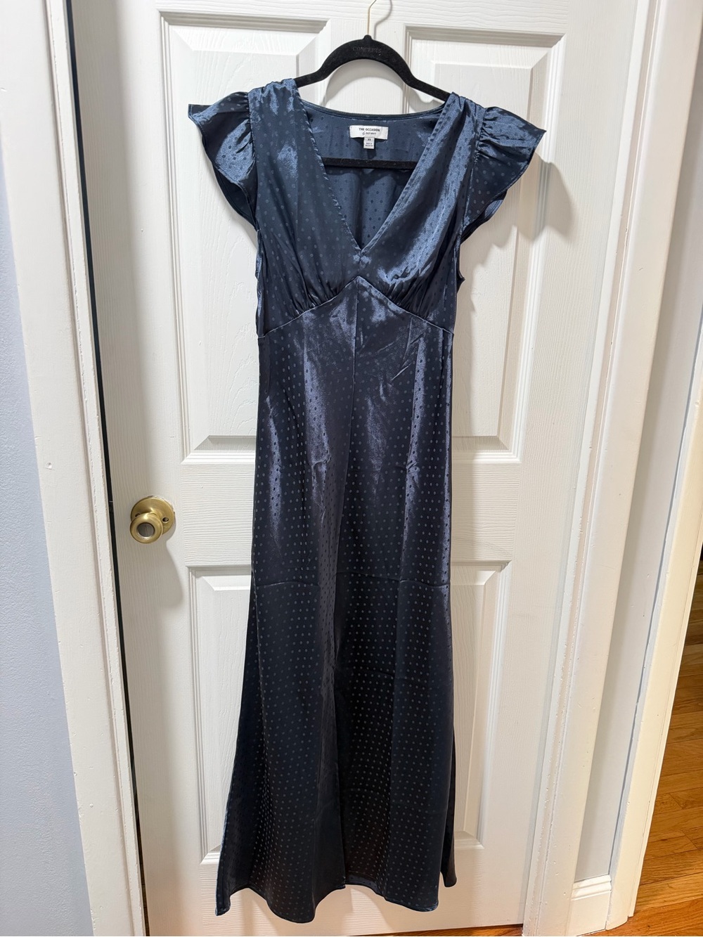 Old Navy Navy Satin Maxi Dress with Subtle Dot Texture